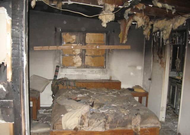 electrical fire severely damaged bedroom